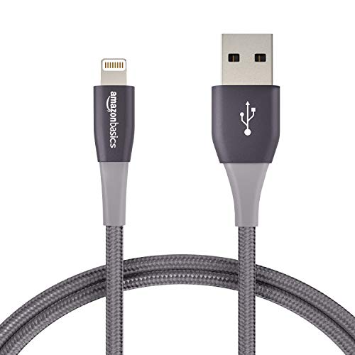 Product Cover AmazonBasics Double Nylon Braided USB A Cable with Lightning Connector, Premium Collection, MFi Certified iPhone Charger, 3 Foot, Dark Grey