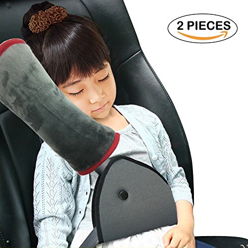 Product Cover Car Seat Belt Pillow and Adjuster Kit for Kids, WOMUMON Super-soft Headrest Neck Support Cushion and Safety Belt Protection Pad, Thicker and Softer