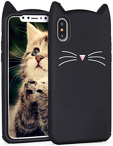 Product Cover Joyleop Case for iPhone X/XS,Cartoon Soft Silicone Cute 3D Fun Cool Cover,Kawaii Unique Kids Girls Lady Cases,Lovely Animal Character Rubber Skin Shockproof Protector Cases for iPhone X/XS Black Cat