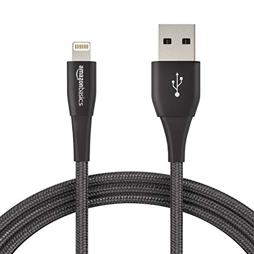 Product Cover AmazonBasics Double Nylon Braided USB A Cable with Lightning Connector, Premium Collection, MFi Certified iPhone Charger, 6 Foot, 2 Pack, Black