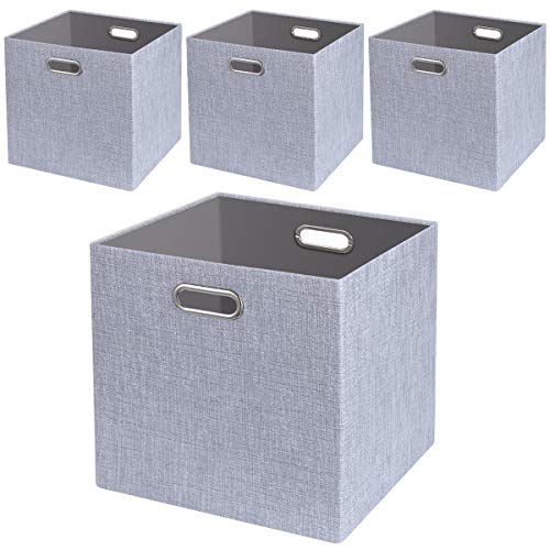Product Cover Foldable Storage Bins,13x13 Storage Cubes Basket Containers for Shelf Cabinet Bookcase Boxes,Thick Fabric Drawers,4pcs, Sliver Grey