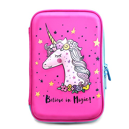Product Cover Unicorn Pencil Case | Girls Cute Unique Design Pen Holder Hight Quality | Stationary Organizer with Compartments (Hardtop) | Large Capacity Pink School Zipper Pouch