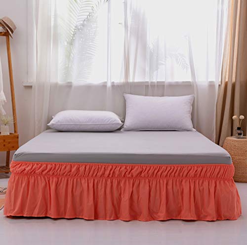 Product Cover AYASW Bed Skirt 14 Inch Drop Three Fabric Sides Wrap Around Dust Ruffle (Twin or Full Coral) Brushed Microfiber Adjustable Elastic
