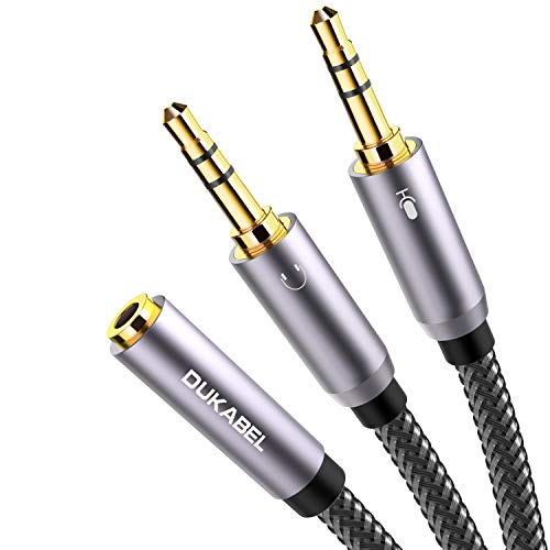 Product Cover Headset Splitter Cable, Gold-Plated & Strong Braided Y Splitter Audio Cable Separate Microphone Headphone Port Gaming Headset Splitter PC Earphone Adapter VoIP Phone -DuKabel TopSeries (11inch / 30cm)