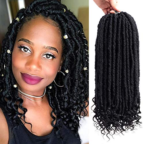 Product Cover VRHOT 6Packs 14 inch Straight Goddess Locs Crochet Hair Braids Prelooped Straight Faux locs with Curly Ends Synthetic Hair Extensions Dreadlocks Braiding Hair (14 inch (6packs), 1B)