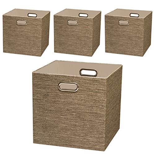 Product Cover Posprica Storage Basket Bins,13×13 Foldable Storage Cube Boxes Fabric Drawer for Closet Shelf Cabinet Bookcase,4pcs,Coffee