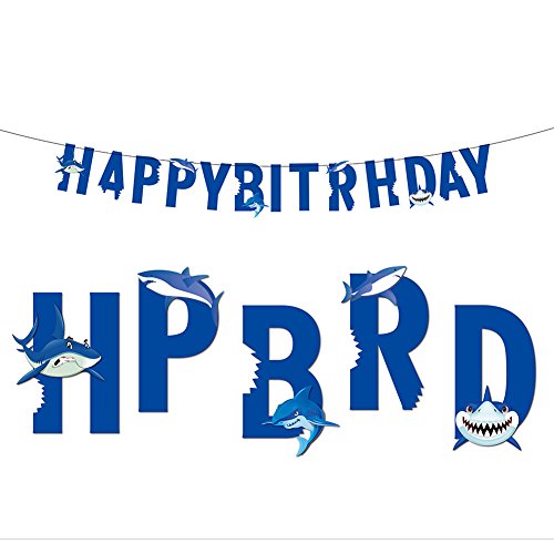 Product Cover Shark Happy Birthday Banner for Kids Baby Show Theme Birthday Wedding Festival Party