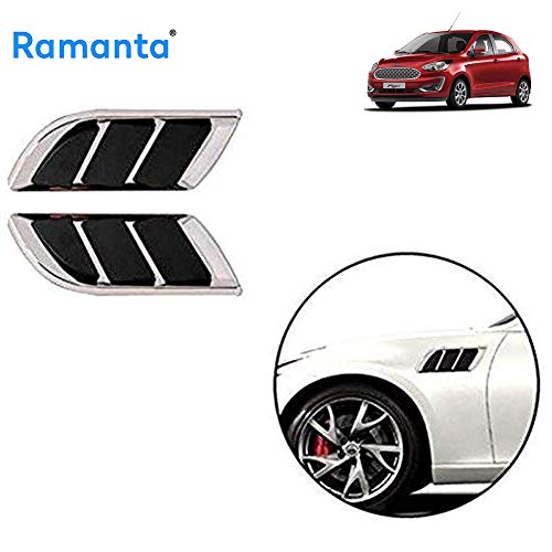 Product Cover Ramanta Car Decorative Stylish Turbo Bonnet Hood Side Vent Grille Cover Chrome and Black for Ford Figo, (Pack of 2)