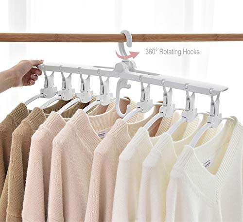 Product Cover House of Quirk 8 in 1 Multifunctional Clothes Hanger for Folding Nonslip Shirt Hangers Swivel 360 Hooks Clothing Hangers Space Saving Dress Hangers (White)
