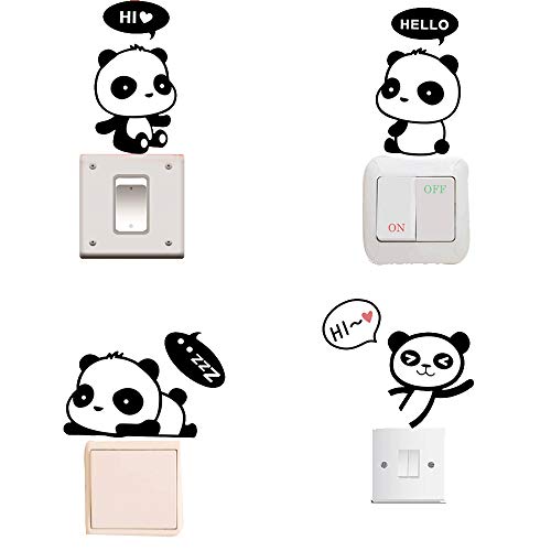 Product Cover Removable Switch Sticker, 4 Pcs Cute Cartoon Pandas Wall Sticker, Light Switch Decor Decals, Family DIY Decor Art Car Stickers Home Decor Wall Art for Kids Living Room Office Decoration