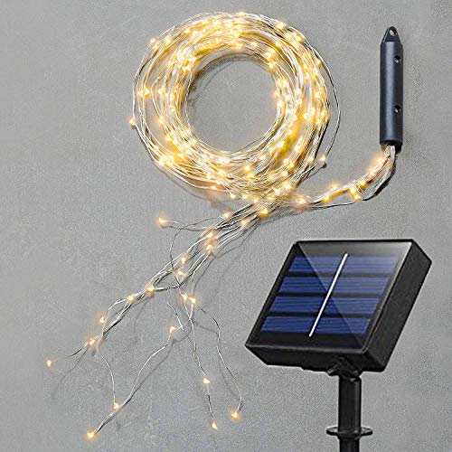 Product Cover Soltuus Solar 120 LED String Fairy Lights, Starry Copper String Lighting, Waterproof Watering Can Light, Solar Powered Firefly Moon for Plants Tree Vines Decorations, Warm White