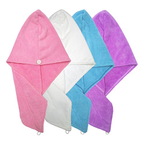 Product Cover Polyte Microfiber Hair Turban Wrap Drying Towel, 12 x 28 in, 4 Pack (Multi Color)