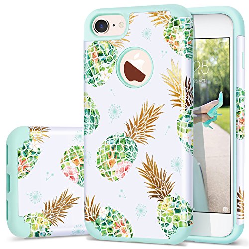 Product Cover Fingic iPhone 8 Case,Pineapple iPhone 7 Case, Silicone Pineapple Design CASE Anti-Scratch Shock Proof Protective Summer Case 2 in1 Hybrid Skin Cover for iPhone 8/7 4.7 Inch,Green