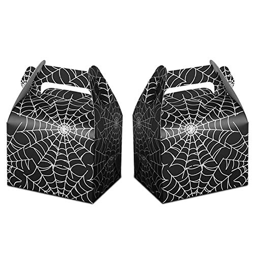 Product Cover 24pcs Halloween Favor Boxes Paper Black Spider Web Gift Bags Halloween Treat Boxes for Halloween Kids Birthday Decorations Spider Birthday Party Supplies