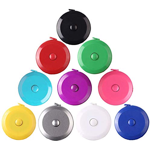Product Cover Tape Measure 150 cm 60 Inch Push Button Tape Body Measuring Soft Retractable for Sewing Double-Sided Tailor Cloth Ruler (10 Colors Package) 10Pack by MXRS