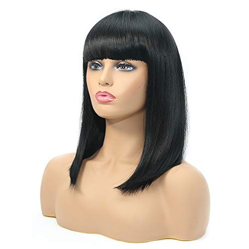 Product Cover BLSWANER Bob Wigs Short Straight Yaki Synthetic Full Hair Black Wig for Women Heat Resistant