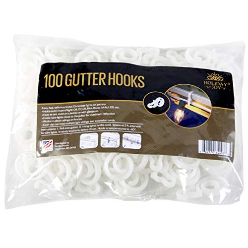 Product Cover Holiday Joy - 100 Gutter Hooks - Easy & Safe Way to Put Christmas Lights on Gutters - Holds Every Type of Lights: C5, C7, C9, Mini, Rope, Icicle, LED - Made in USA