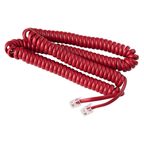 Product Cover Telephone Cord Handset Curly - Phone Color Crimson Red 25ft - Works on virtually All Trimline Phones and Princess Telephones - Landline Telephone Accessory iSoHo Phones