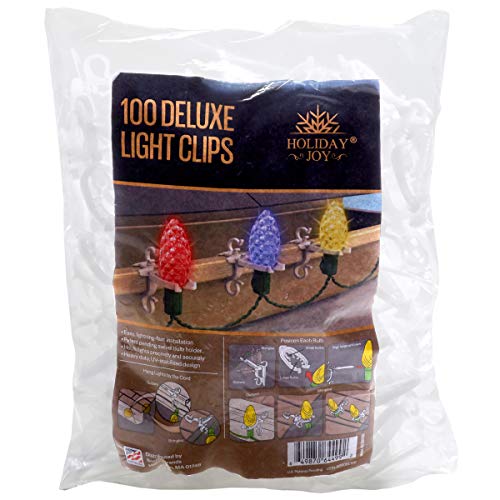 Product Cover Holiday Joy - 100 Deluxe Professional Grade Gutter & Shingle Light Clip Hooks - Made in USA