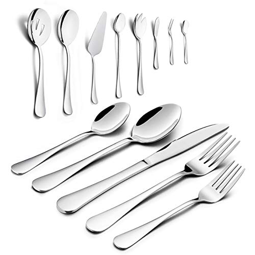 Product Cover Silverware Set, HaWare 68-Piece Stainless Steel Classic Flatware Set, Includes 60-piece Cutlery Set, 8-Piece Serving Set, Service for 12, Dishwasher Safe