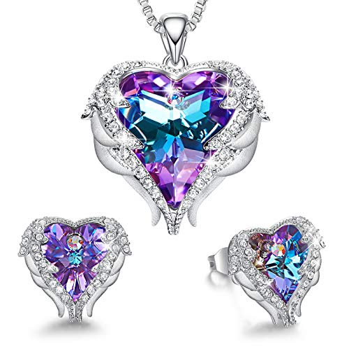 Product Cover CDE Angel Wing Heart Christmas Jewelry Sets Gift Crystals from Swarovski Set for Women Pendant Necklaces and Earrings Anniversary Birthday Thanksgiving Gifts for Women Love