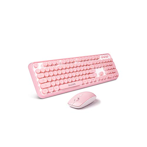 Product Cover SADES V2020 Wireless Keyboard and Mouse Combo,Pink Wireless Keyboard with Round Keycaps,2.4GHz Dropout-Free Connection,Long Battery Life,Cute Wireless Moues for PC/Laptop/Mac(Pink)