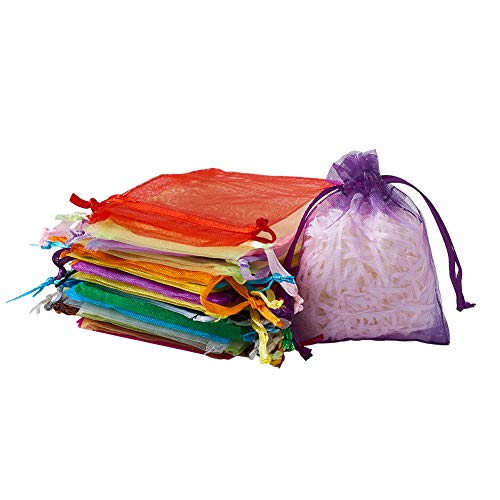 Product Cover Fashewelry 200Pcs 3.15x3.94 Inch Drawstring Organza Small Gift Bags Mixed Colors Wedding Party Favor Candy Jewelry Pouches