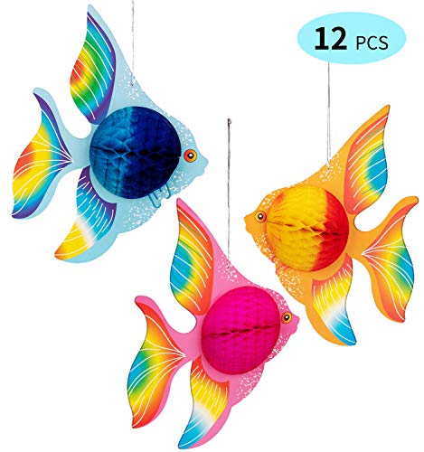 Product Cover 90shine 12PCS Tropical Fish Party Decorations Supplies- Under-The-sea/Mermaid/Luau/Hawaiian/Kids Birthday