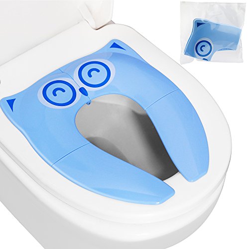 Product Cover Firares Upgrade Folding Large Non Slip Silicone Pads Travel Portable Reusable Toilet Potty Training Seat Covers Liners with Carry Bag for Babies, Toddlers and Kids, Blue