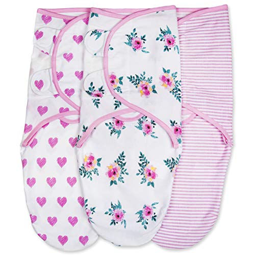 Product Cover Emma + Ollie Swaddle Blanket Wrap Set of 3, Adjustable Infant Baby Swaddle Wrap Blanket, Pink Swaddle, Pink Flower, Pink Heart, Pink Stripe Swaddle Wrap, Girl Swaddle