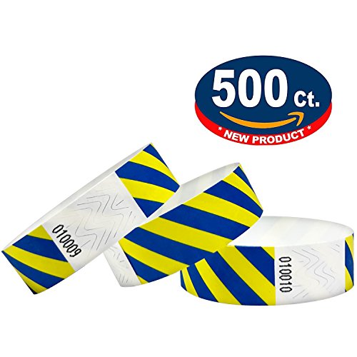 Product Cover Tyvek Wristbands - Striped - 500 Pack - Neon Blue + Yellow - 3/4