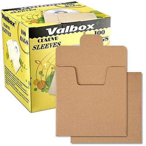 Product Cover ValBox 100 Packs CD Kraft Paper Sleeves Envelopes 5 x 5 Inches Brown DVD Paper Cardboard Envelopes CD Paper Storage Holder Covers