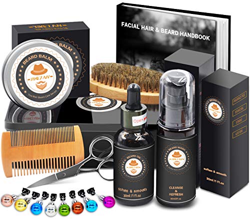 Product Cover XIKEZAN Beard Grooming Kit in METAL BOX w/Beard Shaping Tool,Beard Shampoo/Wash,Beard Conditioner Oil,Beard Balm,Brush,Comb,Scissor,Beard Growth Care Accessories,Unique Boyfriend Gifts for Men