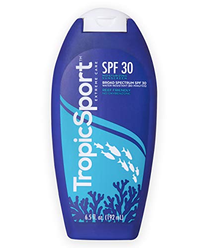 Product Cover TropicSport Mineral Sunscreen Lotion SPF 30, Reef Friendly, Water Resistant, Broad Spectrum, Natural Organic, Kids and Family Friendly, Gluten Free, Paraben Free, Non-Nano, Clear Apply 6.5 Ounce
