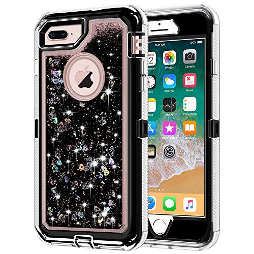 Product Cover iPhone 8 Plus Case, iPhone 7 Plus Case, Anuck 3 in 1 Hybrid Heavy Duty Defender Case Sparkly Floating Liquid Glitter Protective Hard Shell Shockproof TPU Cover for iPhone 7 Plus /8 Plus - Black