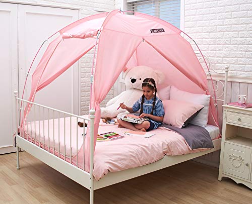 Product Cover BESTEN Floorless Indoor Privacy Tent on Bed with Color Poles for Cozy Sleep in Drafty Rooms (Twin, Pink)