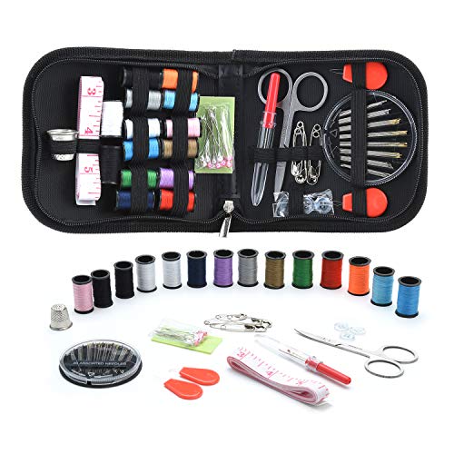 Product Cover Sewing KIT, DIY Sewing Supplies with Sewing Accessories, Portable Mini Sewing Kit for Beginner, Traveller and Emergency Clothing Fixes, with Premium Black Carrying Case (Black)