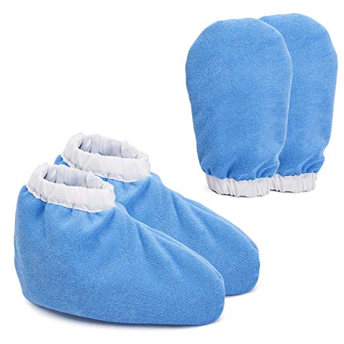 Product Cover Paraffin Wax Bath Terry Cloth Gloves & Booties, Hand Care Treatment Mitts Spa Feet Cover, Thick Heat Therapy Insulated Soft Cotton Mittens Work Kit for Women - Blue