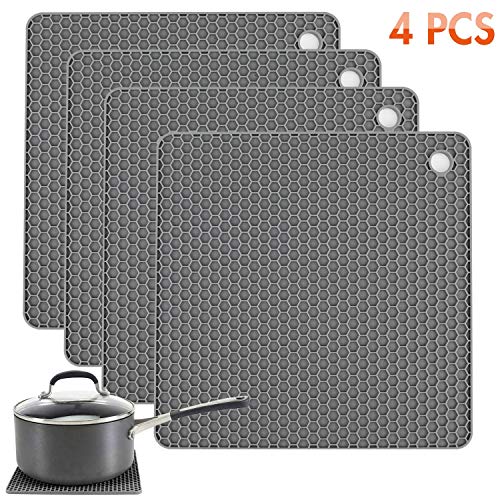 Product Cover Tonmidej Silicone Pot Holder Square Honeycomb Pattern 7.2 x 7.2 x 0.2 inch/Grey - Set of 4