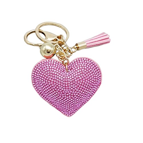 Product Cover HEART SPEAKER Romantic Dazzling Rhinestone Love Heart Charm Pendant Fringe Keychain Keyring (Pink)