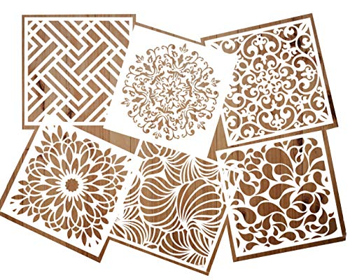 Product Cover Stencils for Painting on Wood Wall Floor Tile Reusable Stencils Set of 6 (6x6 Inch) Tile Stencil Art Stencils for Furniture Wood and Home DIY Decor