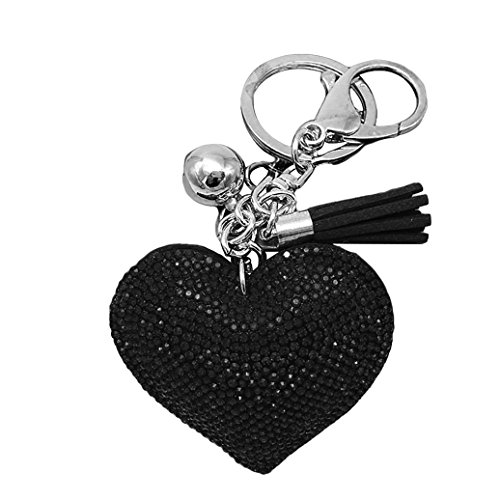Product Cover HEART SPEAKER Romantic Dazzling Rhinestone Love Heart Charm Pendant Fringe Keychain Keyring (Black)