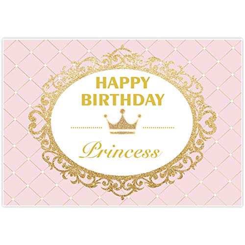 Product Cover Allenjoy 7x5ft Royal Princess Backdrop for Girls Pink Gold Glitter Celebration Birthday Party Banner Cake Dessert Table Photo Studio Booth Background photocall