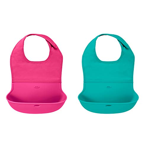 Product Cover OXO Tot 2-Piece Waterproof Silicone Roll Up Bib with Comfort-Fit Fabric Neck, Pink/Teal