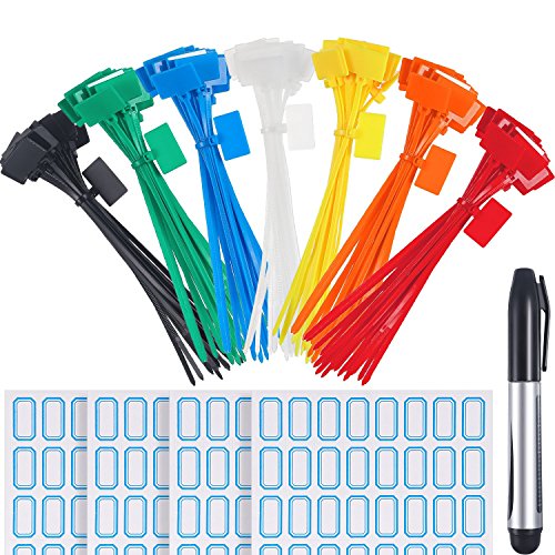 Product Cover Zhanmai 140 Pieces Zip Ties Nylon Cable Ties Marker Ties, Self-Locking Cord Power Making Label Mark Tags, 7 Colors (140 Pieces, 6 Inch)