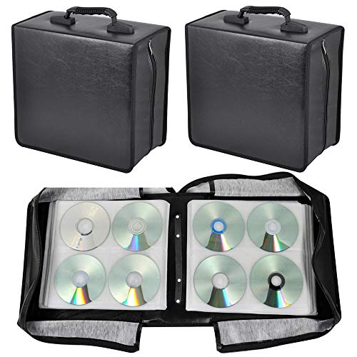 Product Cover Gotobuy 2 Set 400 Capacity CD/DVD Media Carrying Case Heavy Duty DVD Wallet Binder Organizer with Attached Handle - Black