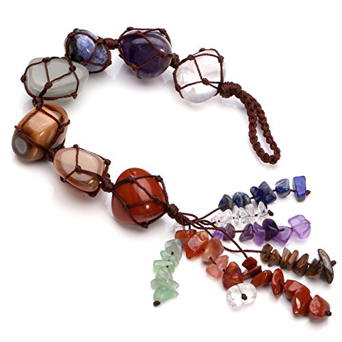 Product Cover Jovivi Chakra Stones Set, 7 Chakras Healing Crystals Wall Hanger Tumbled Gemstones Tassel Spiritual Meditation Hanging Ornament/Window Ornament/Feng Shui