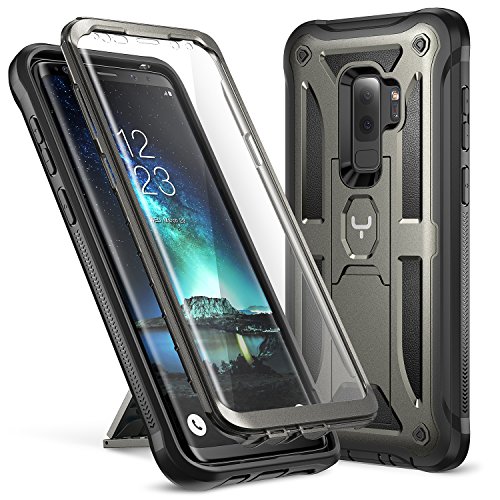 Product Cover Galaxy S9+ Plus Case, YOUMAKER Full-Body Rugged Kickstand Case with Built-in Screen Protector Heavy Duty Protection Shockproof Case Cover for Samsung Galaxy S9 Plus 6.2 inch (2018) - Gun Metal/Black