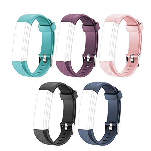 Product Cover Heckia ID115U Wristband, New Material Replacement Wristbands Strap for ID115U Fitness Tracker,Fashionable Smart Watch Bands, Blue,Green,Pink,Black and Purple