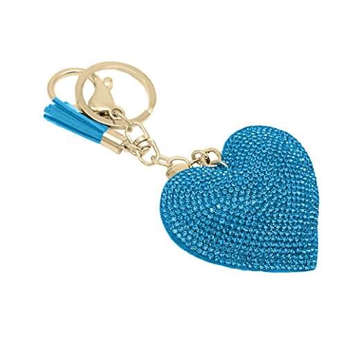 Product Cover HEART SPEAKER Romantic Dazzling Rhinestone Love Heart Charm Pendant Fringe Keychain Keyring (Sky Blue)
